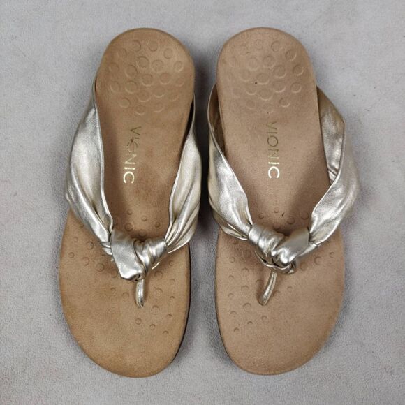 Vionic Sandals Size 9 Rest Pippa Metallic Gold Thong Strap Flats Comfort - Picture 2 of 6